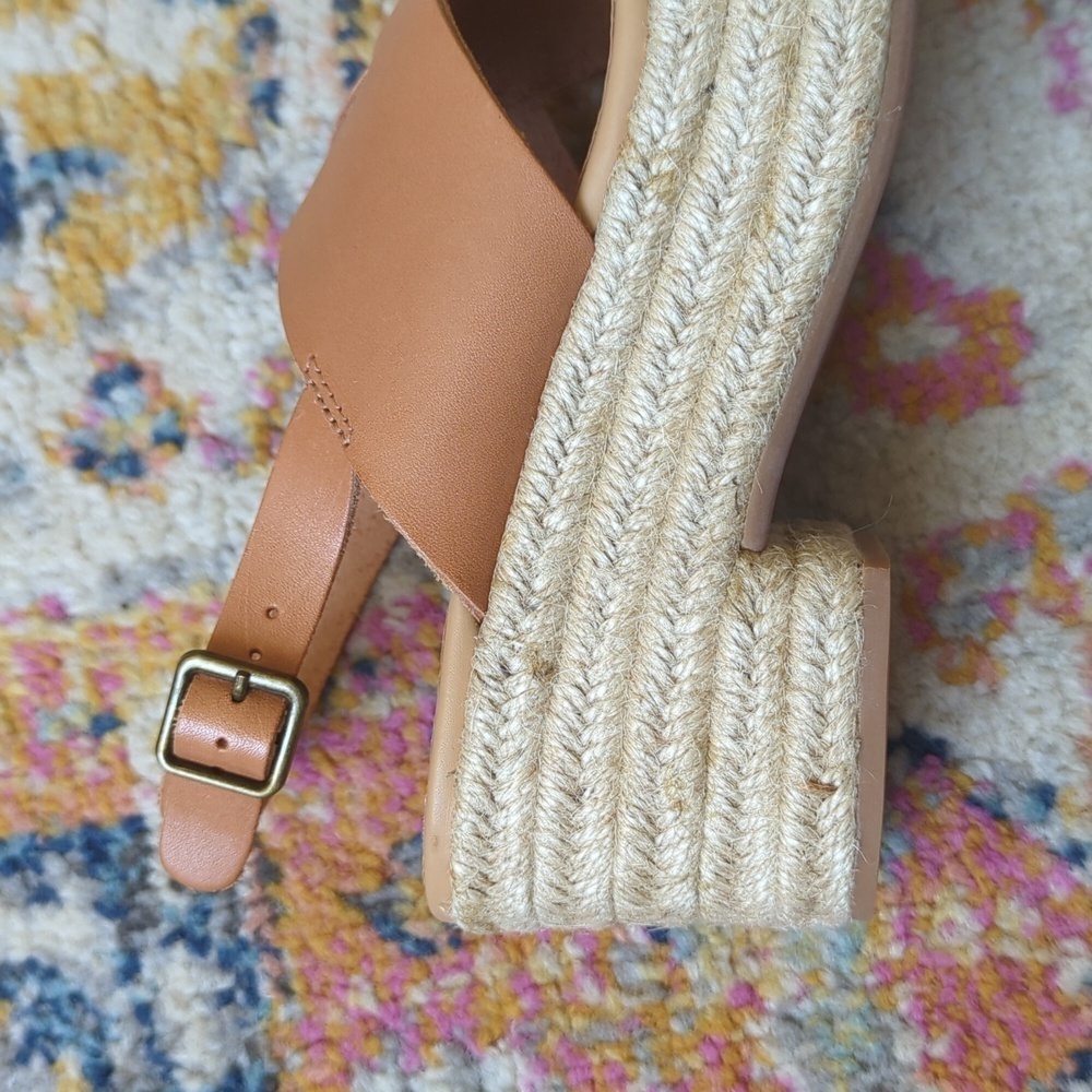 Soludos Amalfi Leather Criss Cross Espadrille Platform Heeled Sandals Nude Tan 7 - Picture 9 of 16